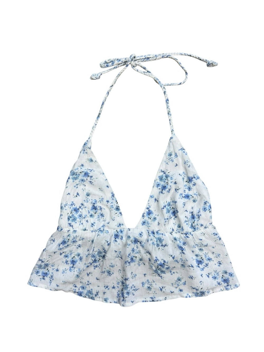 Garage White and Blue Floral Halter Crop Top Size XS